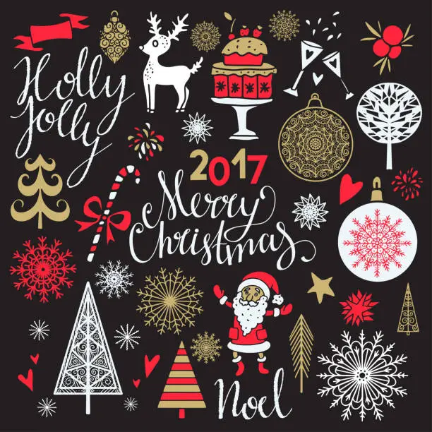 Vector illustration of Christmas icons, signs, symbols