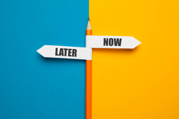 istock Pencil - direction indicator - choice of now or later 1249770669