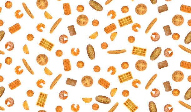 Bread products seamless pattern Bread products seamless pattern isolated on white background wide cake stock pictures, royalty-free photos & images