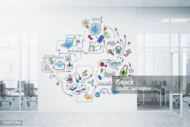 Creative Business Sketch In Corporate Office Stock Photo - Download Image Now - Marketing, Pattern, Teaching