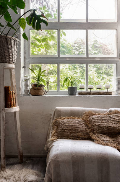 istock Cozy lounge room interior in boho chic style 1249773868