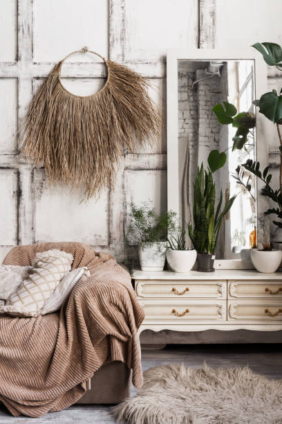 istock Cozy living room interior in boho chic style 1249773883
