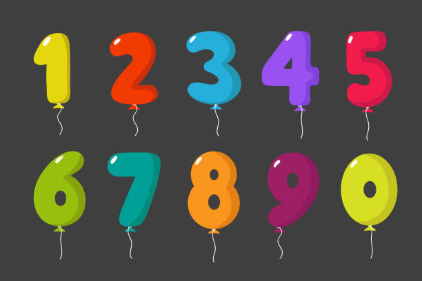 мультфильм воздушный шар номера на день рождения весело дети праздник приглашение карты вектор набор изолированных - number 6 number birthday balloon stock illustrations