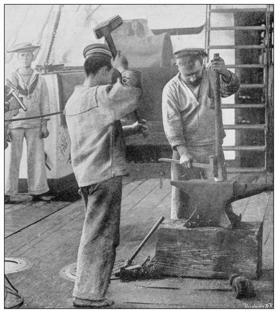 istock Antique photograph of British Navy and Army: Blacksmith on the 