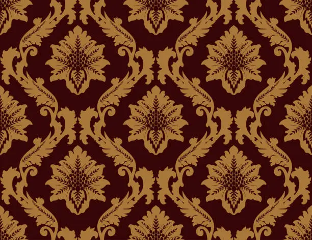 Vector illustration of Bordeaux Damask Luxury Decorative Textile Pattern