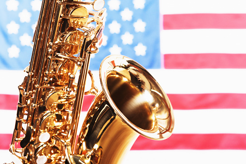 American music: sax with the Stars and Stripes.