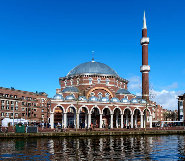 Modern mosque in western Europe near the water. The Westermoskee or Ayasofya Camii in Amsterdam is the largest mosque in the Netherlands