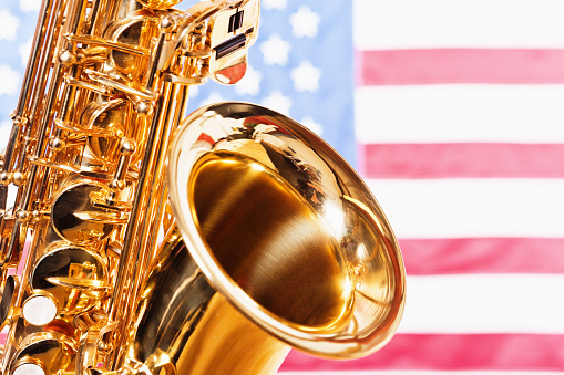 American music: sax with the Stars and Stripes.