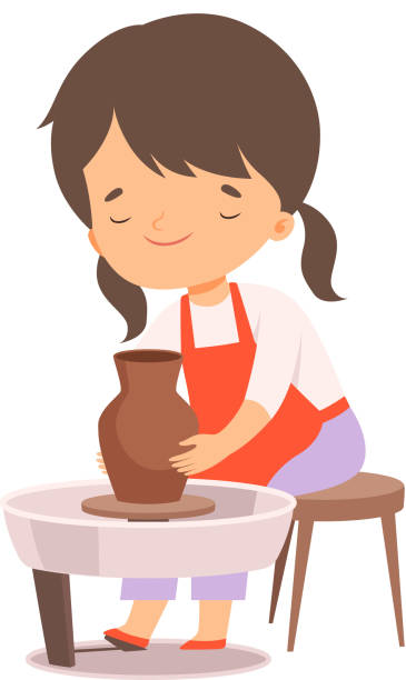 Cute Girl Making Clay Pot Kids Hobby Or Creative Activity Cartoon Vector  Illustration Stock Illustration - Download Image Now - iStock