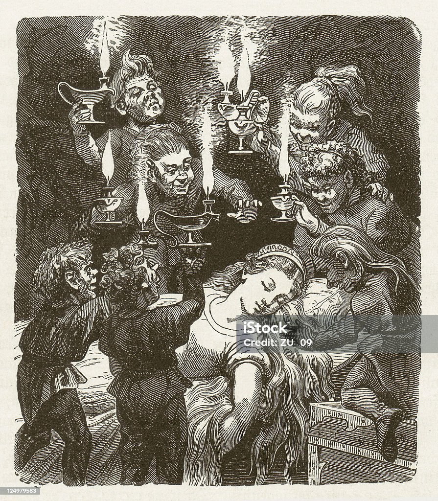 Snow White and the Seven Zwergen und 1873 - Lizenzfrei Schneewittchen Stock-Illustration