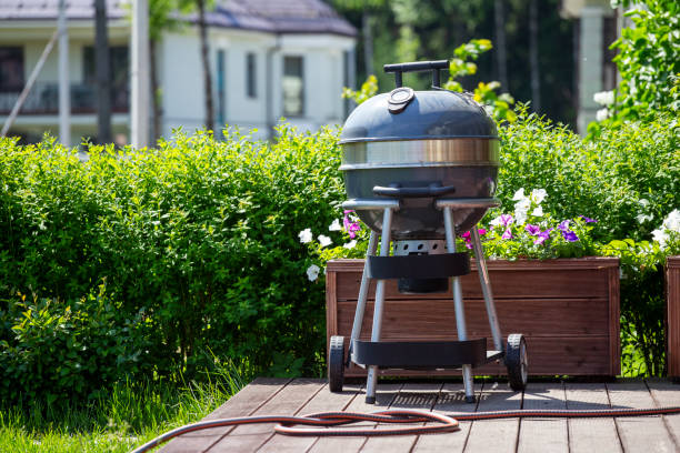 kettle barbecue grill with cover stock photo