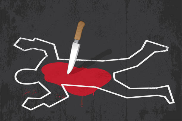 살인 현장 - crime scene chalk outline crime murder stock illustrations