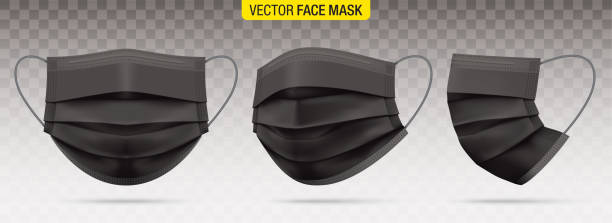 istock 3 ply black surgical face masks isolated on a transparent background. 1249802561