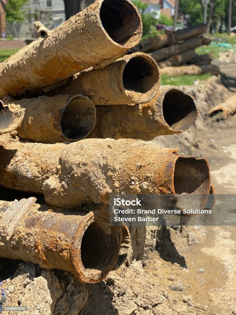 Lead Pipes Lead pipe removal in Flint, Michigan Flint - Michigan Stock Photo