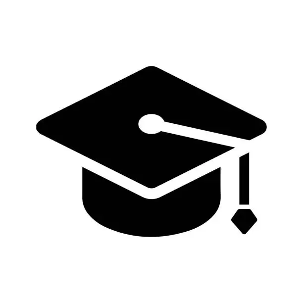 Vector illustration of Graduation cap, mortar board black icon