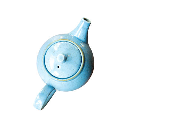 Blue retro teapot from above