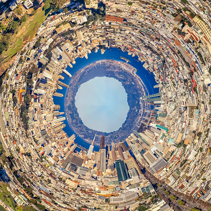Little planet effect of San Francisco Downtown Panoramic view from the famous Twin Peaks