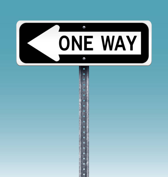 ilustrações de stock, clip art, desenhos animados e ícones de one way road sign vector illustration on clear sky - one way sign single object street