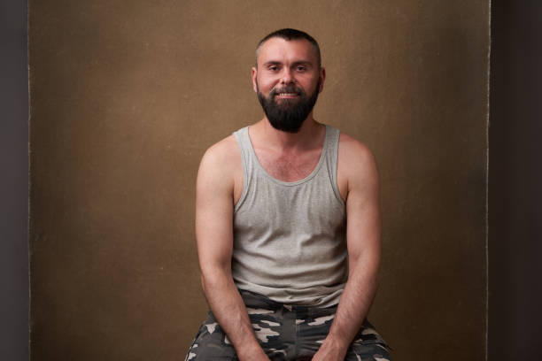 istock Strong bearded man. Portrait of a handsome man with a beard 1249821086