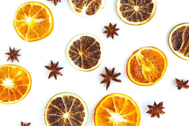 istock Dried slices citrus and star anise pattern, isolated on white background 1249823119