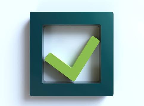 Green checkmark-shaped finance arrow. On white color background. Horizontal composition. Isolated with clipping path.