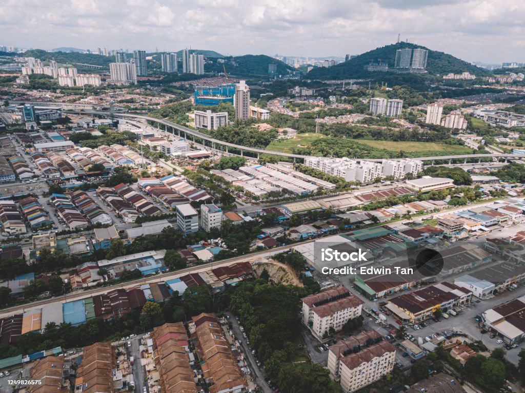 a drone point of view of light industry area in kepong, kuala lumpur , Malaysia  directly above 4K Resolution Stock Photo