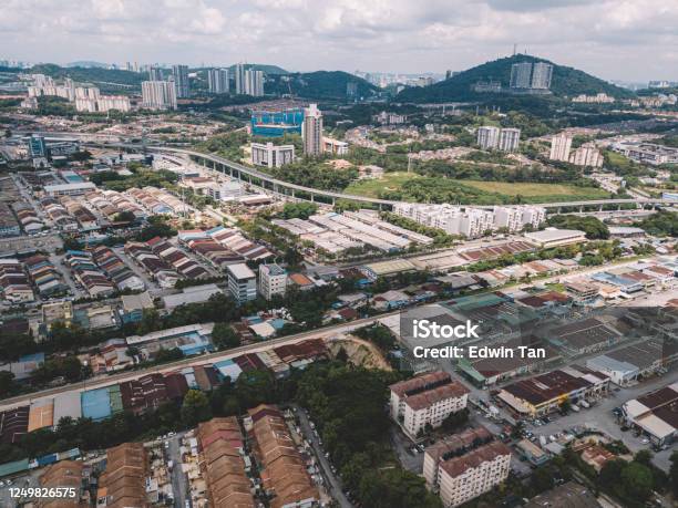 A Drone Point Of View Of Light Industry Area In Kepong Kuala Lumpur Malaysia Directly Above Stock Photo - Download Image Now