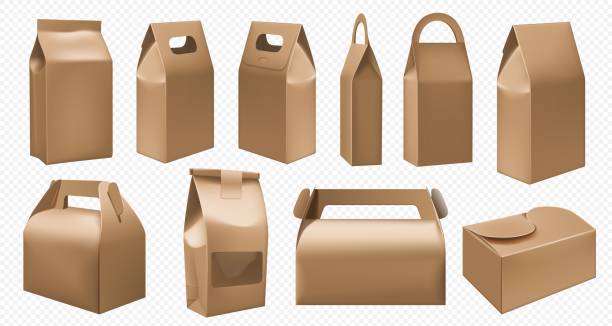 ilustraciones, imágenes clip art, dibujos animados e iconos de stock de crea una caja de comida. lonchera de cartón y paquete de comida - quick cookies