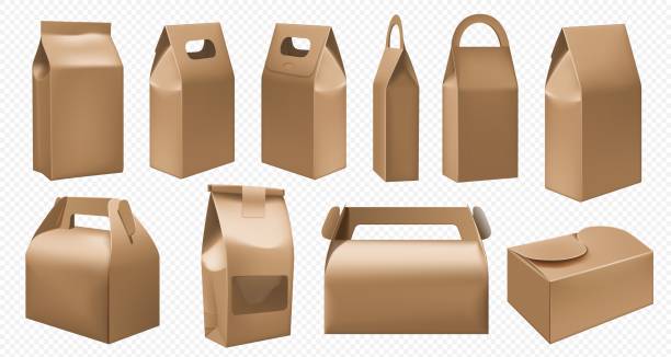 zrób pudełko na żywność. kartonowe pudełko na lunch i opakowanie żywności - lunch box stock illustrations
