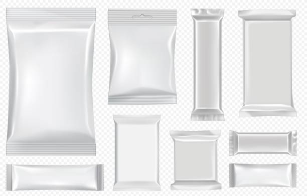フローパックとチョコレートバー。ホワイトスナックパッケージ - 包む点のイラスト素材／クリップアート素材／マンガ素材／アイコン素材