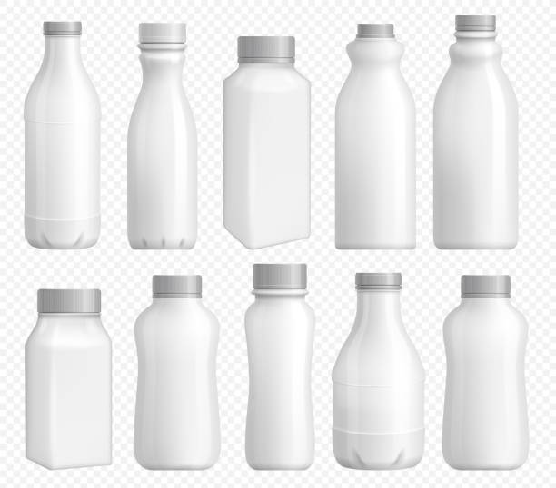 우유 병 플라스틱. 캡이 있는 빈 패키지 - milk bottle 이미지 stock illustrations