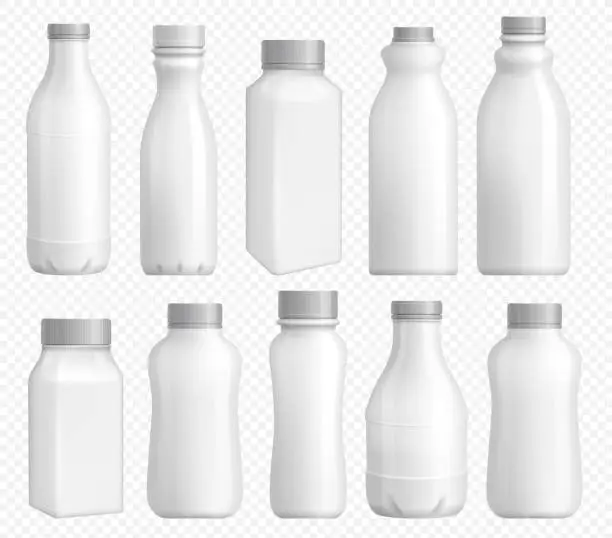 Vector illustration of Milk bottle plastic. Blank package with cap