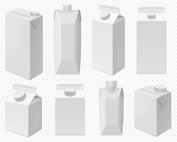упаковка молока и сока. реалистичный пакет коробки - milk box packaging carton stock illustrations
