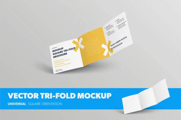 Vector illustration of Mockup of square business brochure, standard vector leaflet, with abstract pattern, inside view, isolated on background.
