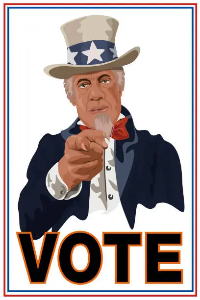 Vector illustration of Concept of fighting inequality in the United States with a black man in Uncle Sam who asks minorities to vote.