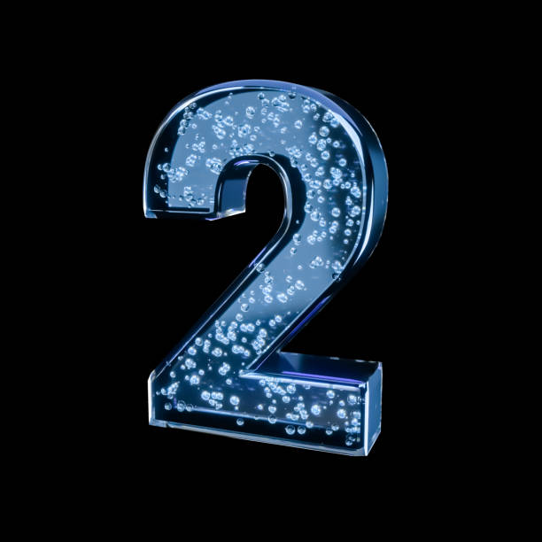 istock Blue water alphabet with bubbles inside isolated on black background (Number 2). Crystal clear font. 3D rendering. For advertisement, party, event, placard, celebration, announcement, sale, promotion. 1249839210
