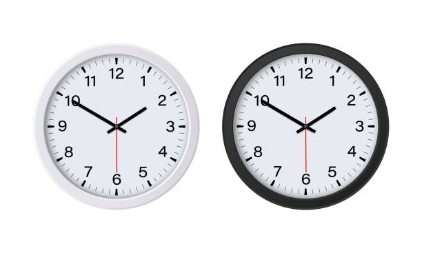 ilustraciones, imágenes clip art, dibujos animados e iconos de stock de reloj de pared maqueta en blanco y negro aislada - clock clock face blank isolated