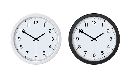 Wall clock black and white mockup isolated. Vector illustration