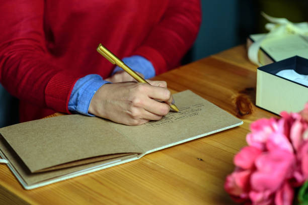 istock Hands of muejr writing in notebook 1249845825