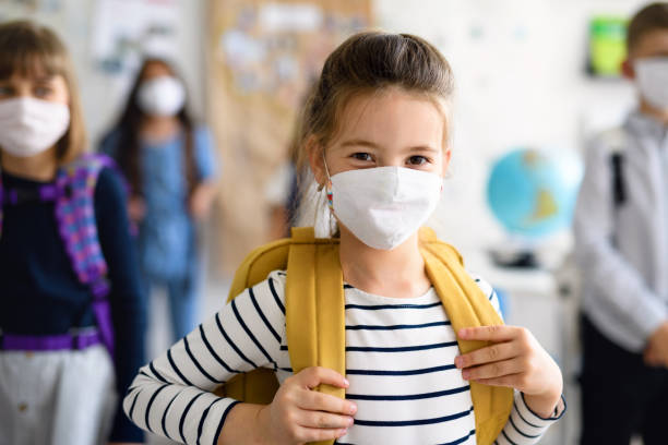 istock Child with face mask going back to school after covid-19 quarantine and lockdown. 1249846204