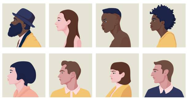 męskie i żeńskie twarze w profilu z różnymi fryzurami - silhouette men outline adults only stock illustrations