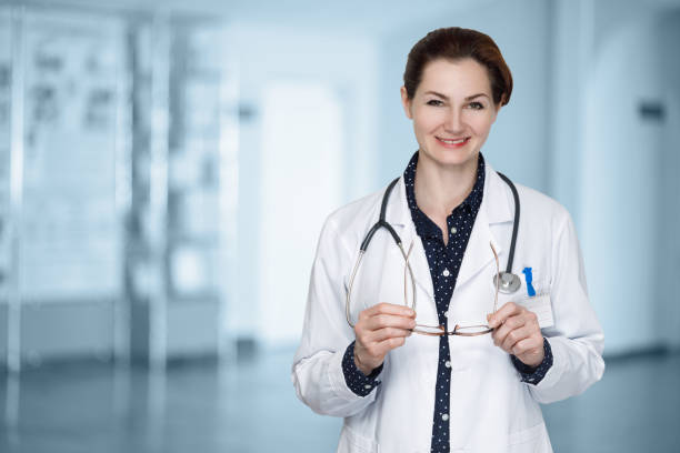 istock Female doctor with glasses in hands . 1249858513