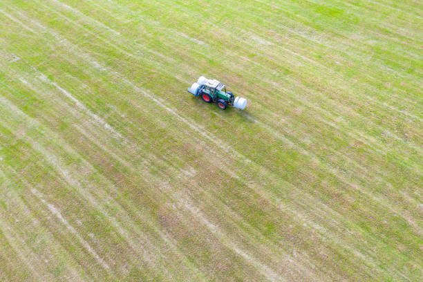istock tractor makes hay bales on a field 1249858627