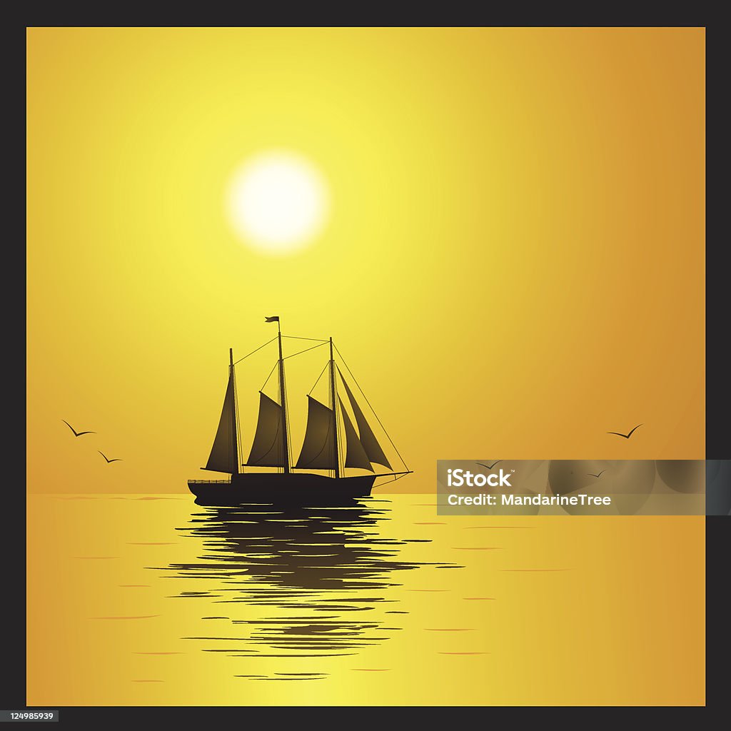 old schooner at sunset Old Schooner at the sunset. Black border can be easily removed. In Silhouette stock vector