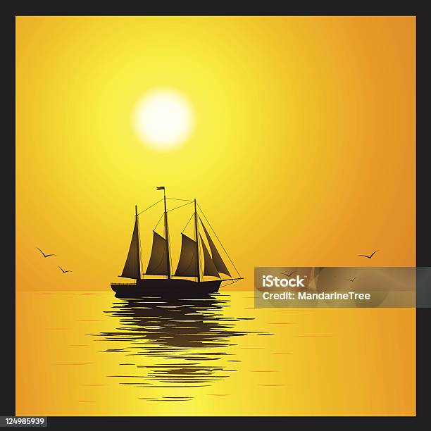 Old Schooner At Sunset Stock Illustration - Download Image Now - In Silhouette, Sailing, 18th Century Style