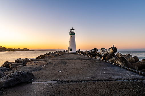 Sunrise from the Breakwater Lighthouse in Santa Cruz, California
