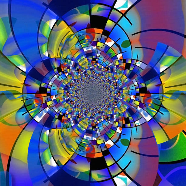 3d render of abstract art with surreal mandala fractal cubical symmetry object in rotation transformation process based on cubes geometry shapes in white plastic in yellow purple color