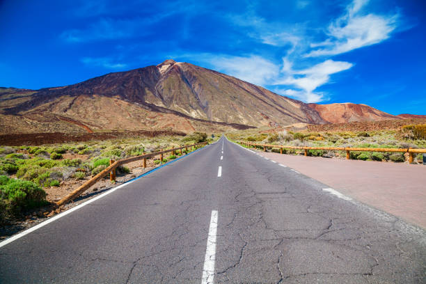 istock long asphalt road to the mount Teide 1249864828