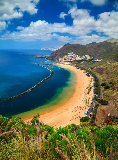 view of the beach playa de las teresitas - teresitas imagens e fotografias de stock