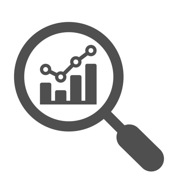 Analytics, analysis, statistics, searching gray icon Beautiful design and fully editable Analytics, analysis, statistics, searching icon for commercial, print media, web or any type of design projects. research stock illustrations